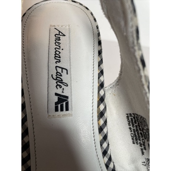 American Eagle Black Gingham Slingback Buckle Wedge Espadrilles Sandal Size 9 - Picture 11 of 14